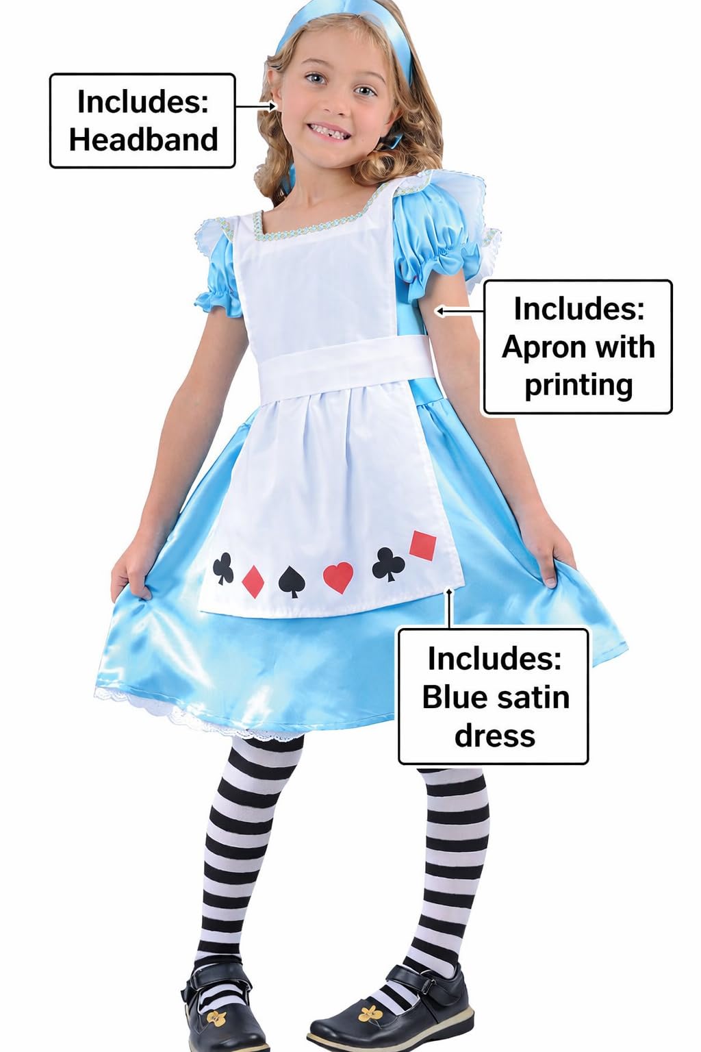 Wicked Costumes Girls Storybook Alice Fancy Dress Costume – Classic Blue Dress & White Pinafore Outfit for World Book Day, Book Week, Parties & School Events – Medium (5–7 Years)