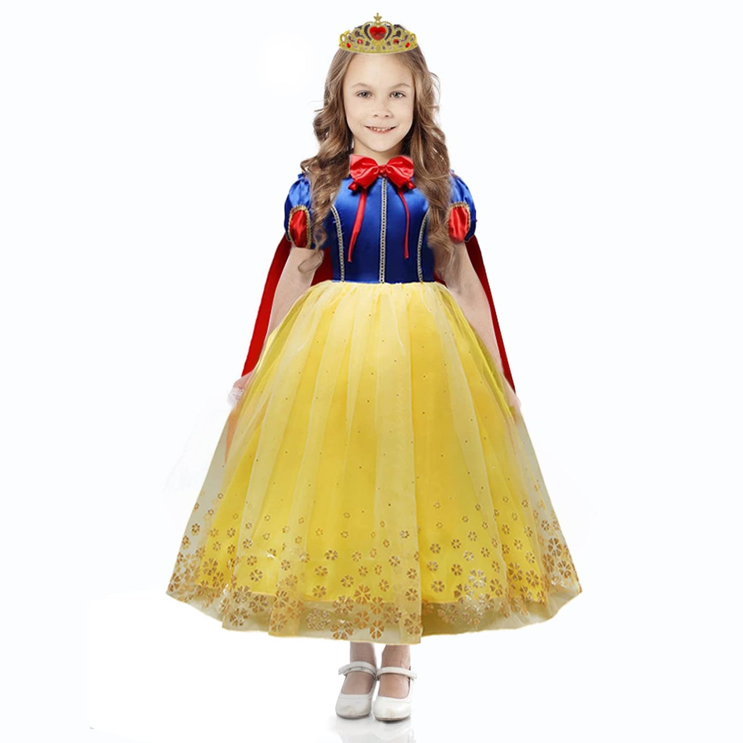 Beejirm Girl Snow White Costume with Princess Crown Wand Accessory, Princess Dress Up Carnival Birthday Party Fancy Dress