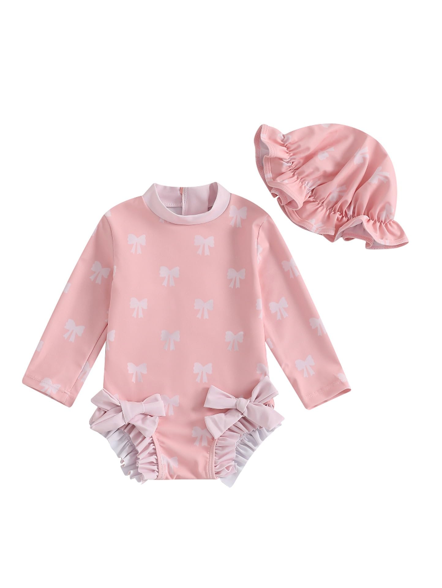 DivingBirds Baby Girls Swimming Costume, Toddler Girls Swimsuit with Sun Hat Infant Swimwear Pink for 3-6 Months