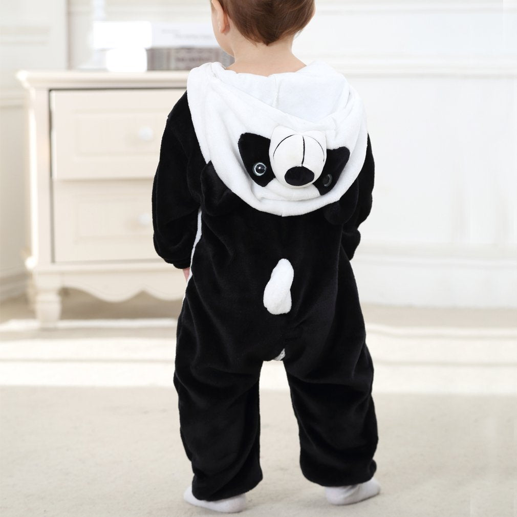 COOKY.D Infant Hooded Baby Rompers Animal Jumpsuit Soft Flannel Winter Cosplay Costume for Baby Girls Boys, 6-12 Months, Panda