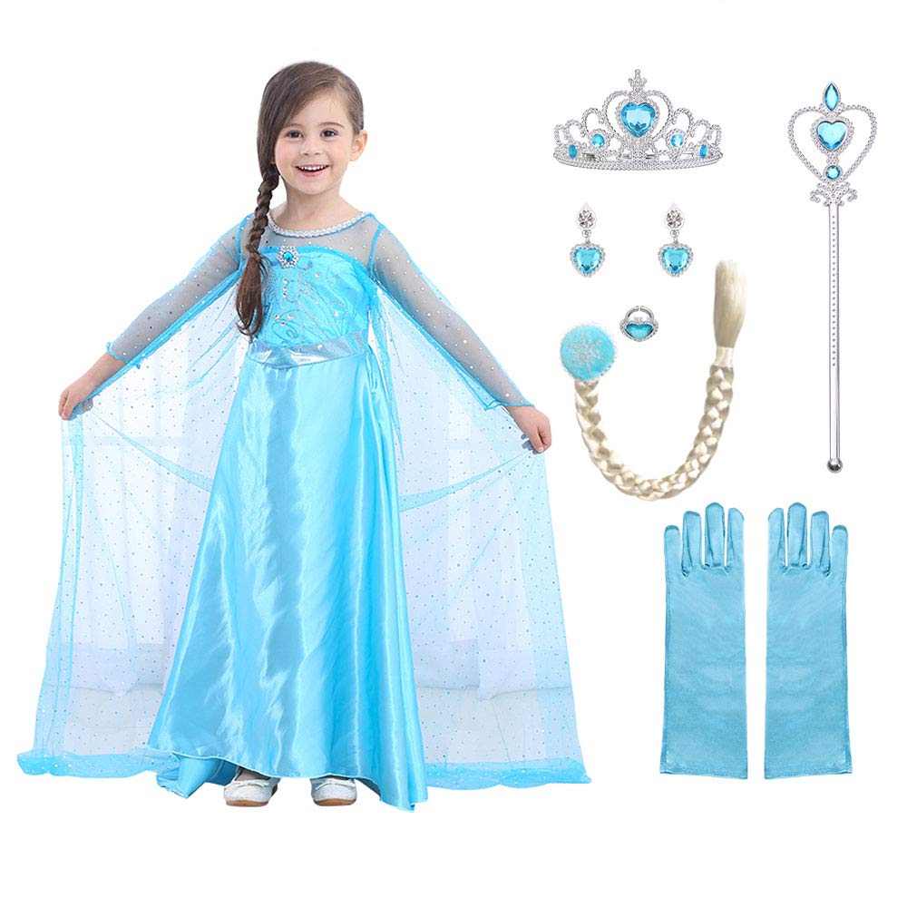 URAQT Dress Princess Costume, Princess Dress Up for Girls, Deluxe Fancy Costume with Accessories, Perfect for Christmas Birthday Party Carnival Cosplay, 110cm