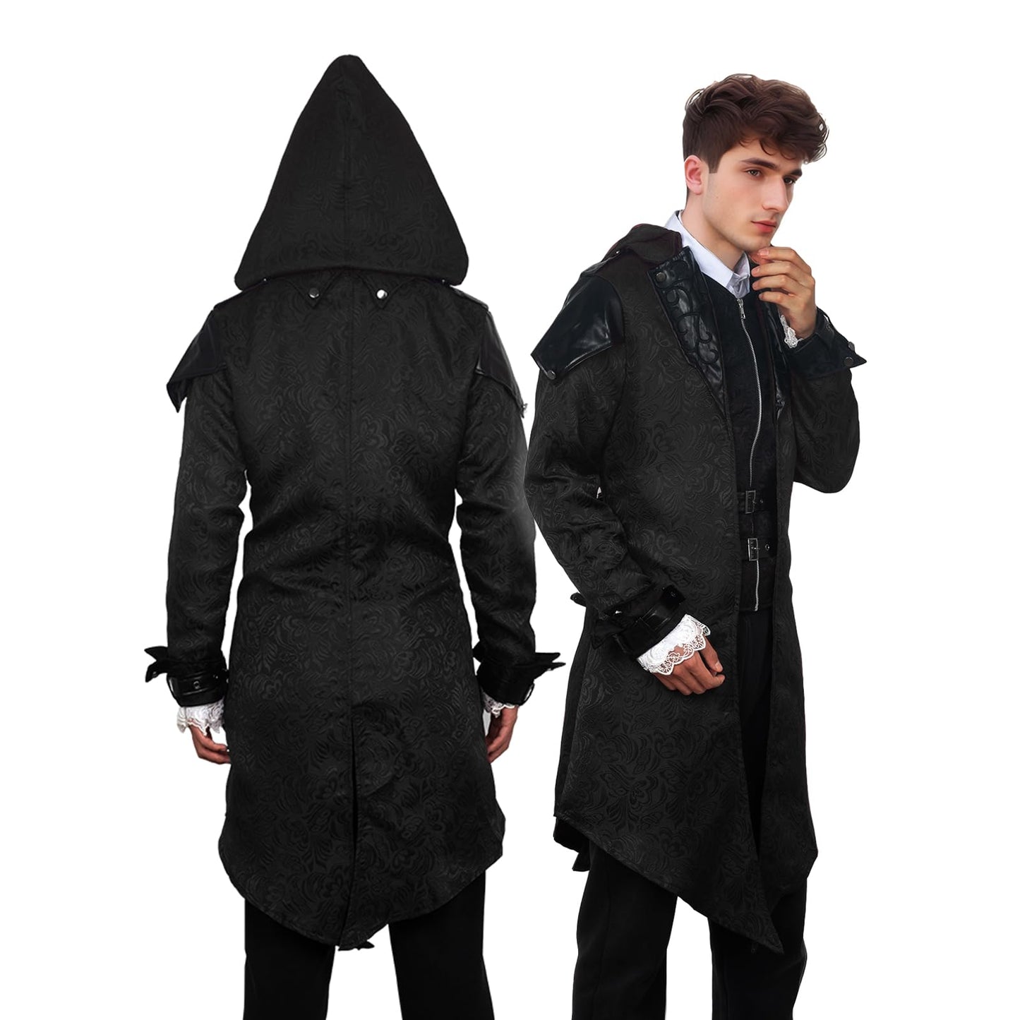 Steampunk Men's Jacket with Hood - Gothic Tailcoat Men's Coat (image 3)