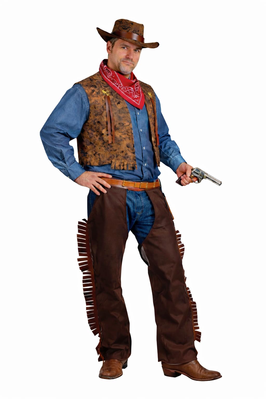 Wicked Costumes Mens Cowboy Fancy Dress Costume – Western Outfit Sheriff Rodeo Party Costume - Medium