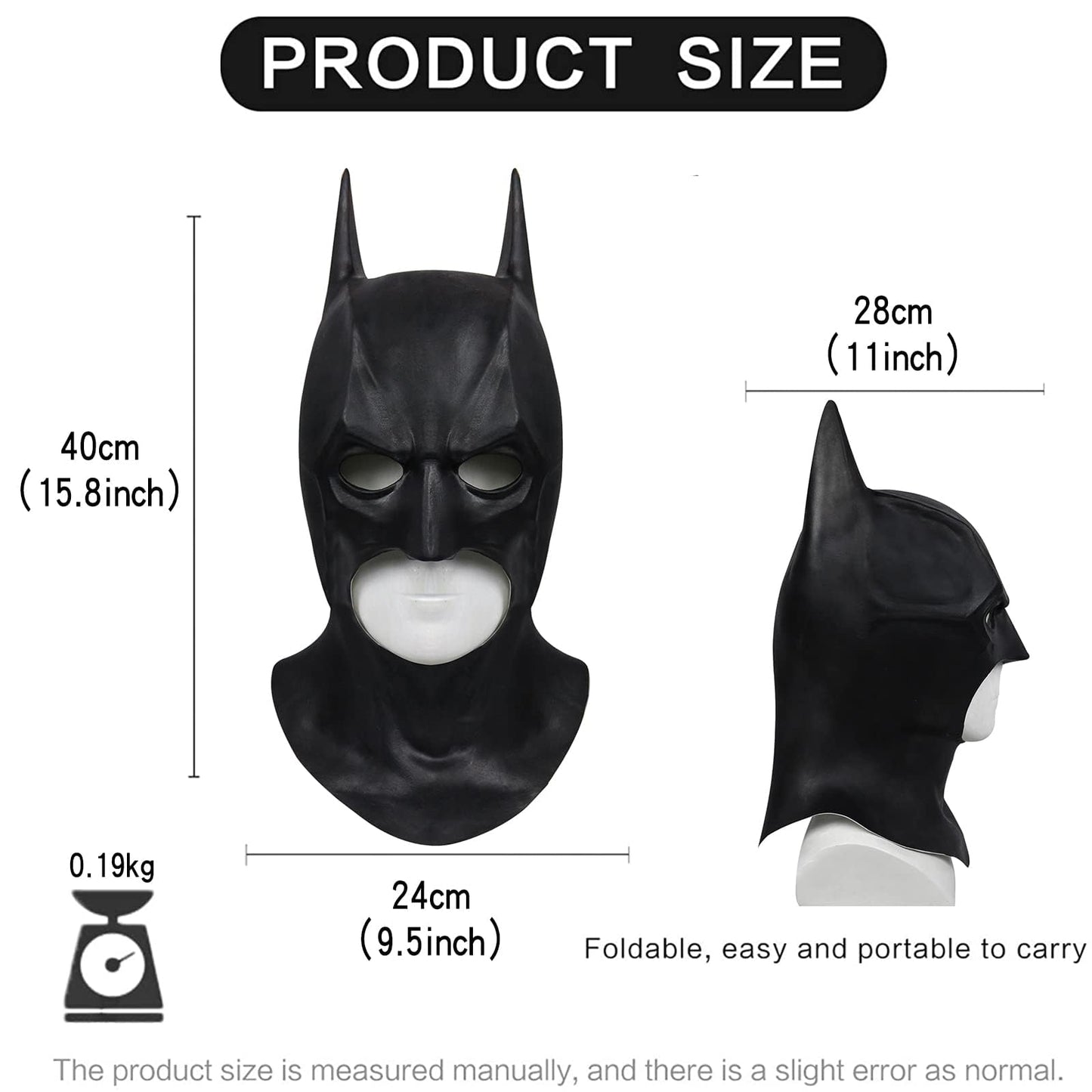 Applysu Bat Mask Men Super Hero Full Head Mask Halloween Masquerade Knight Movie Cosplay Costume Headgear Props for Adult