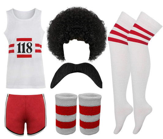 Mens Womens 118 Fancy Dress Costume Adults 118 Print Vest Stripe