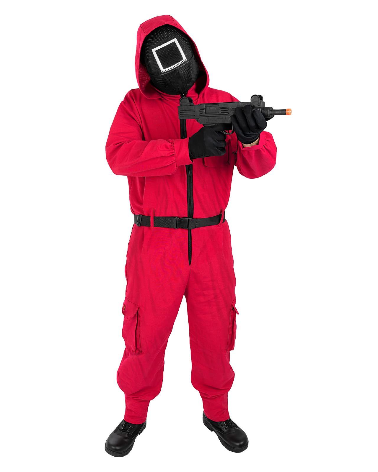 Funidelia Official Squid Game Netflix Costume for Men and Women with square mask, Squid Game Jumpsuit for Adult, Carnival, Halloween and Party Costumes - Size S - M