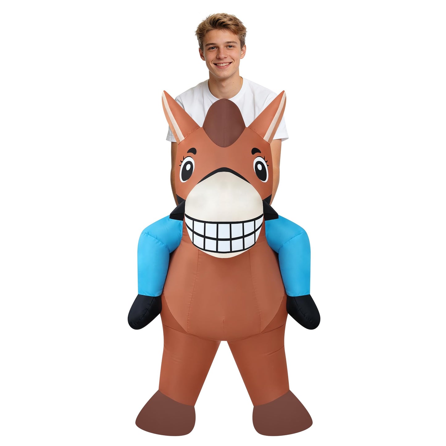 AkieBy Inflatable Double Rider Horse Costume for Adults, Funny 2-Person Ride-On Tandem Horse Blow Up Suit for Halloween,Cosplay,Party,Christmas,Birthday