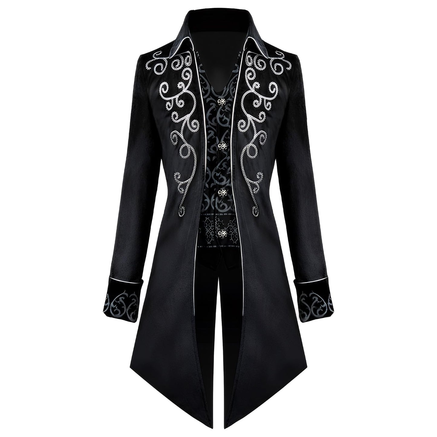 KGIHPC Men's Steampunk Vintage Tailcoat Jacket Medieval Gothic Victorian Frock Uniform Halloween Costume (UK, Alpha, XL, Regular, Regular, Black)