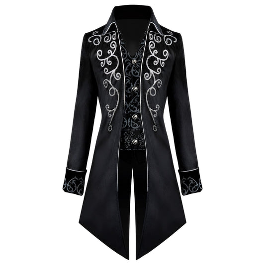 KGIHPC Men's Steampunk Vintage Tailcoat Jacket Medieval Gothic Victorian Frock Uniform Halloween Costume (UK, Alpha, XL, Regular, Regular, Black)