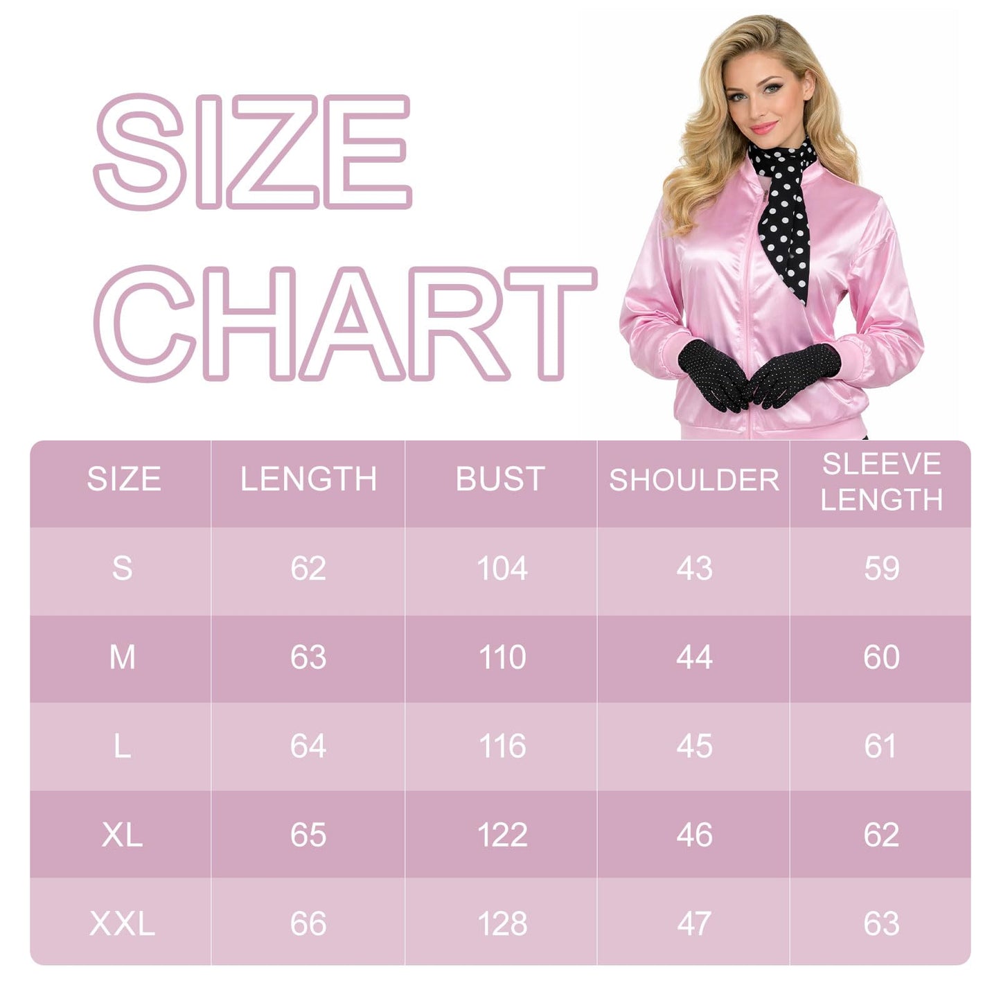 MUNSKT Pink Lady Jacket,Women Fancy Dress Costumes,1950S Costume Outfits,50s Pink Ladies Jacket with Accessories Halloween Cosplay Costume (L)