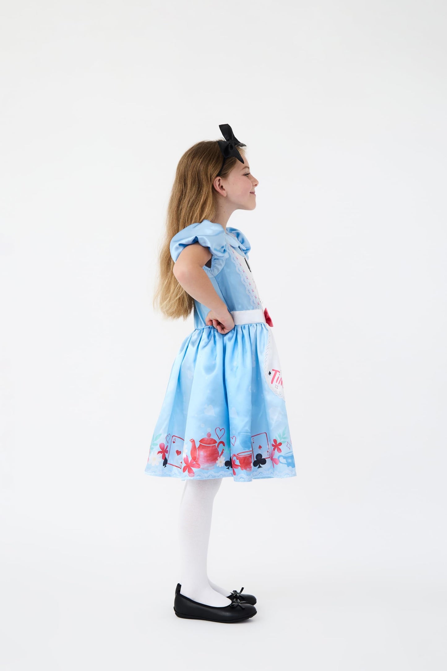 Blues Group Wonderland Alice Girls Costume with Bow Headband, Book Character Fancy Dress, World Book Day, Party Outfit, Ages 3-10 (6-8 Years)