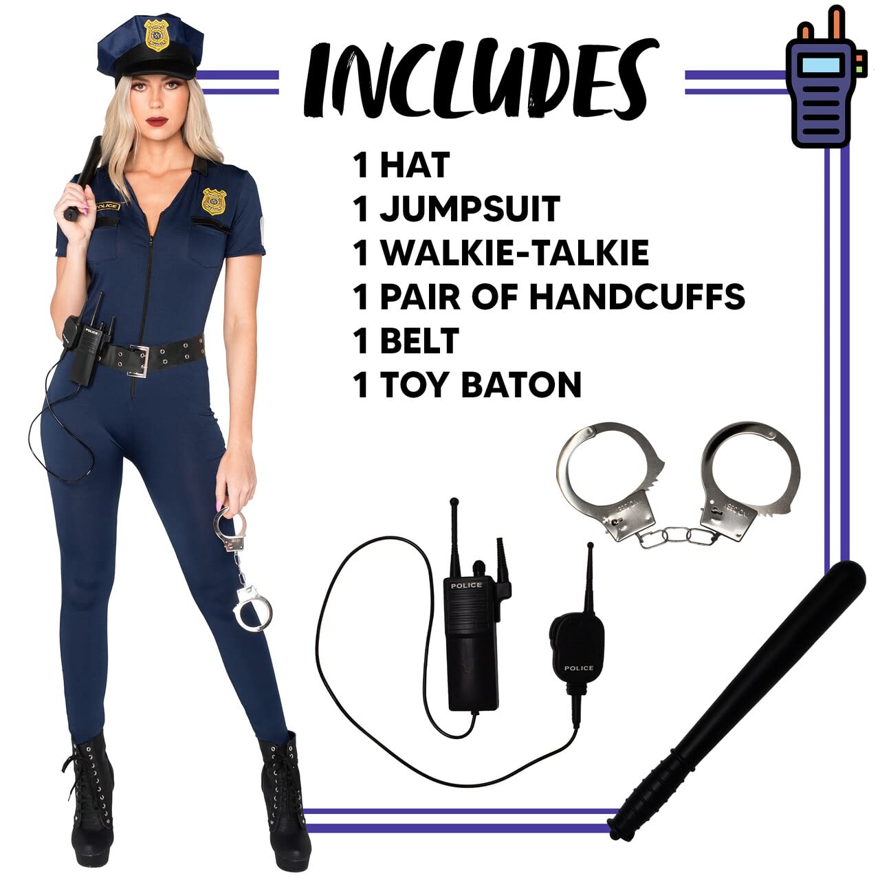 Adult Women Police Costume for Halloween Dress Up Party - Cop Role (image 7)