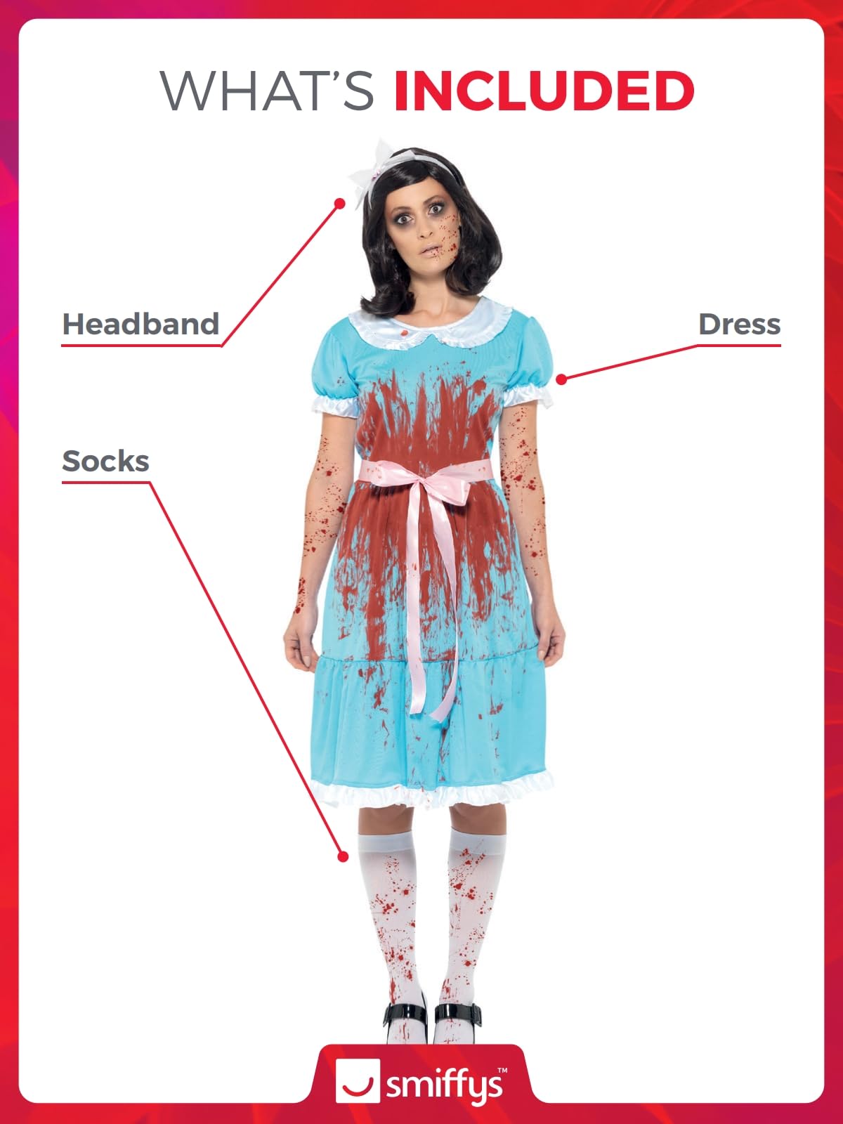 Smiffys Bloody Murderous Twin Costume, Blue with Dress, Socks & Headband, Halloween Adult Fancy Dress, Halloween Dress Up Costumes