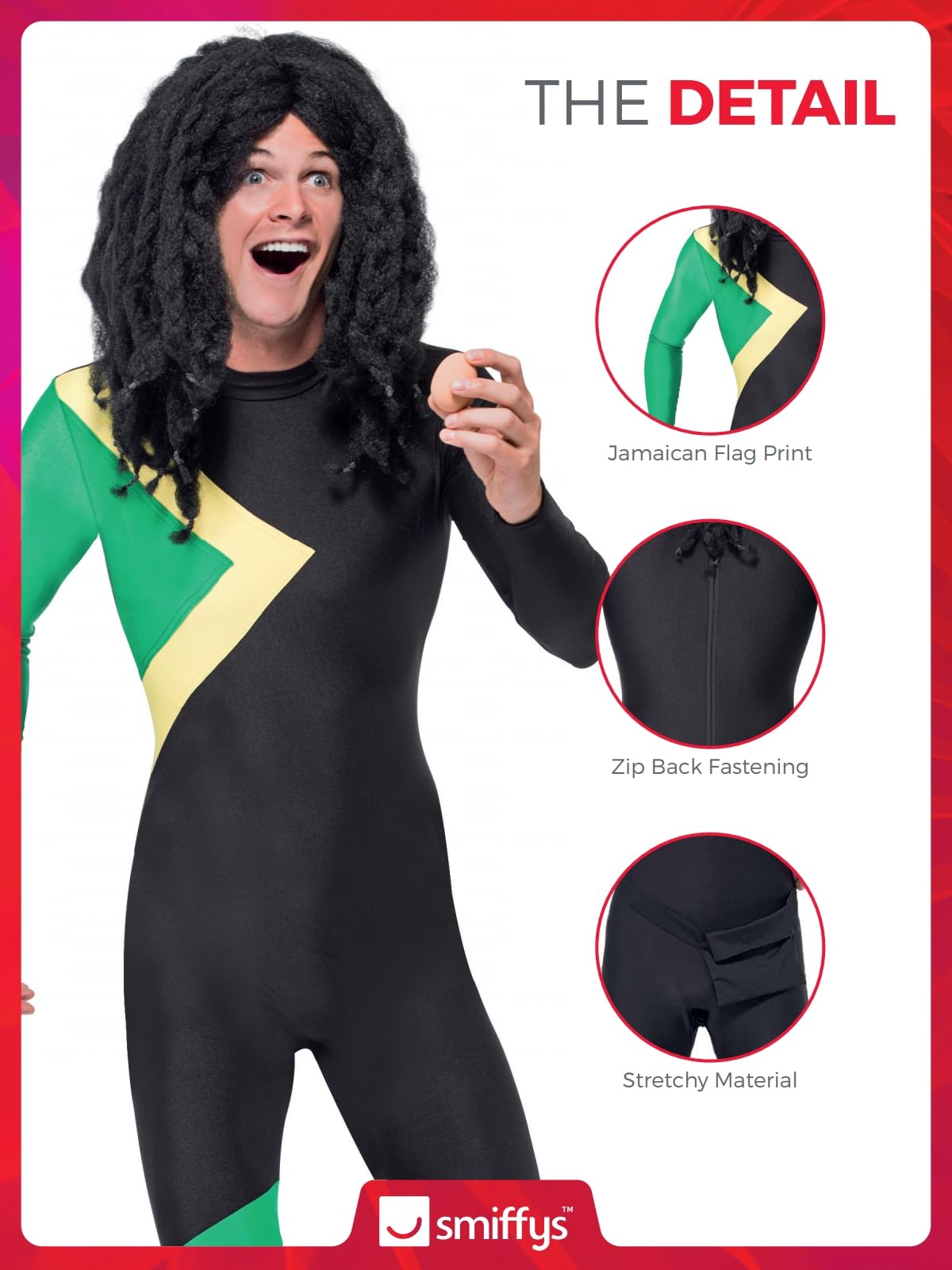 Smiffys Jamaican Hero Costume, Black, M - Size 38inch-40inch