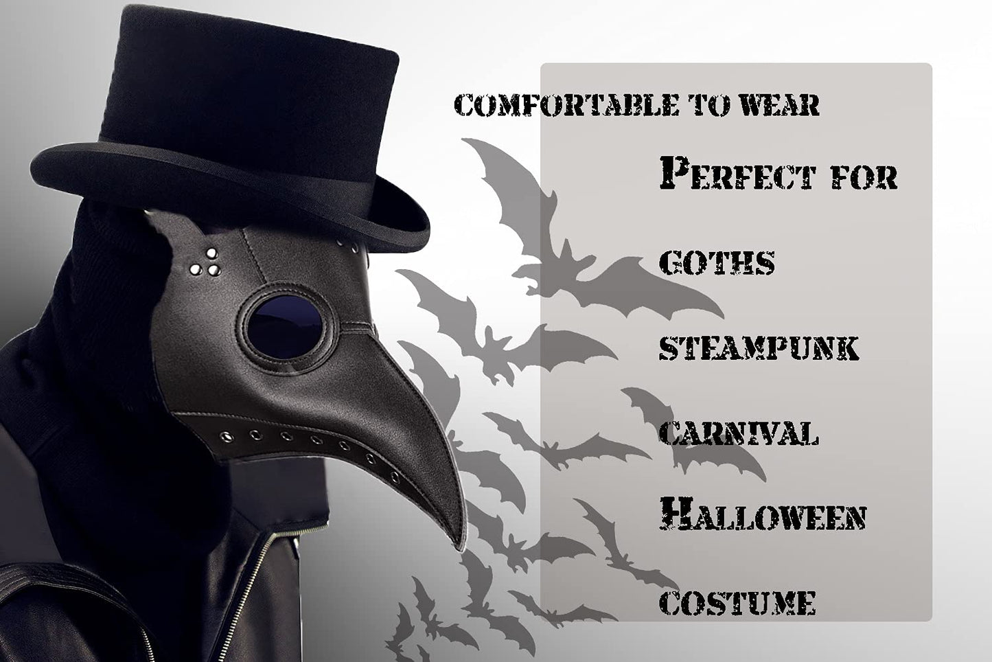 Raxwalker Plague Doctor Mask Halloween Props Costume Steampunk Gothic Cosplay Retro Leather Bird Mask (black)