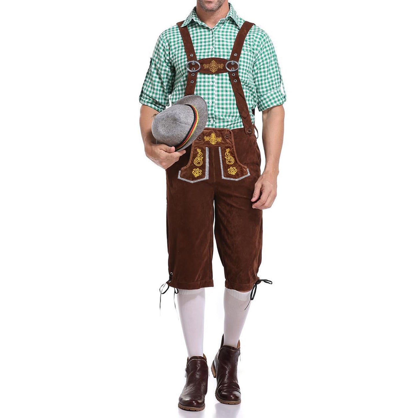 Adisno Lederhosen Men,Oktoberfest Outfit Mens,October Festival Costume Mens,Men Lederhosen, Bavarian Man Costume Pants, Brown, Embroidered - Size XL
