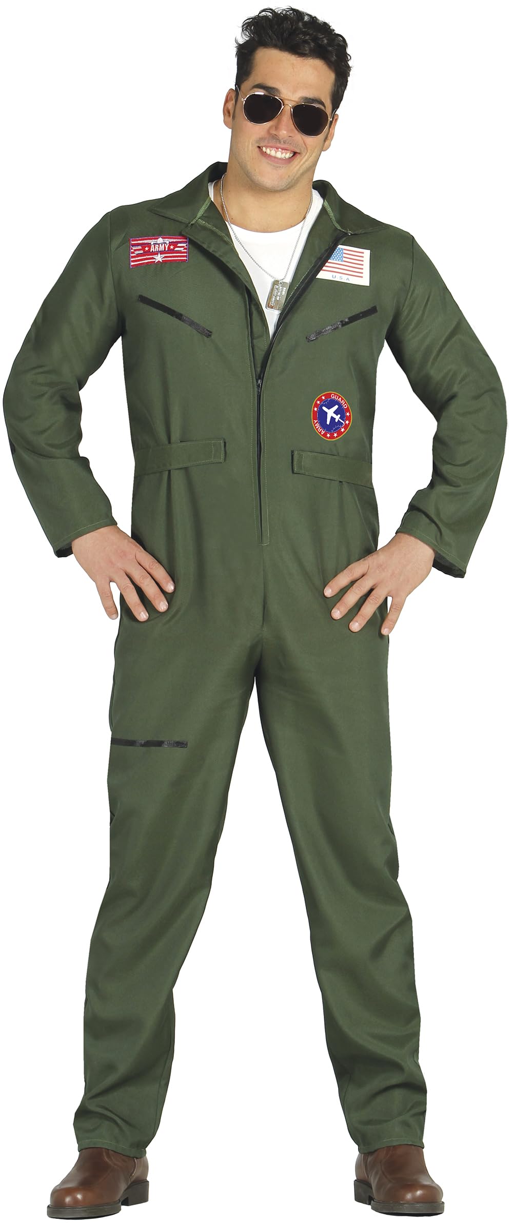 Hunky Fighter Jet Pilot Mens Fancy Dress Costume - Dark Green