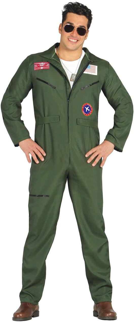 Hunky Fighter Jet Pilot Mens Fancy Dress Costume - Dark Green