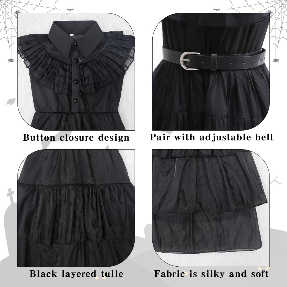 keaiyouhuo Kids Black Princess Dress Halloween Costume Girl Dress for Kids Gothic Dress Cosplay Party Outfit 4-14Y