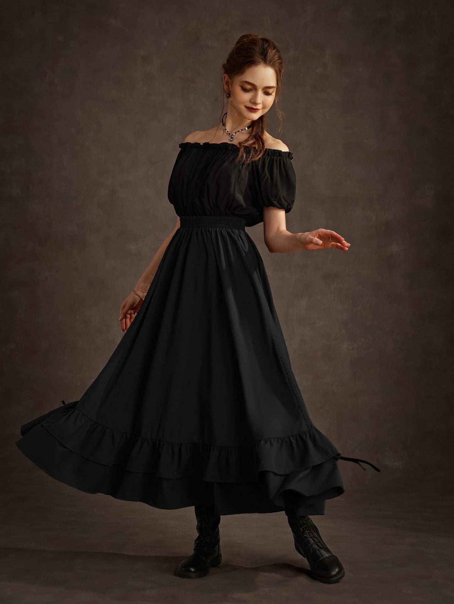 SCARLET DARKNESS Women Medieval Long Skirt Elastic Wasit A-Line Maxi Skirt Gothic Seatmpunk Costume Skirts Plus Size Black XXL