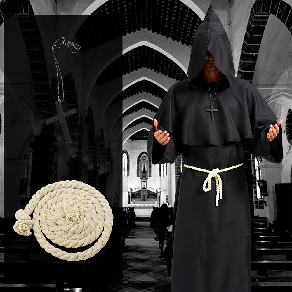 Feynman Men's Monk Costume Monk Robe Priest Robe Costume with Hood Medieval Renaissance Hood