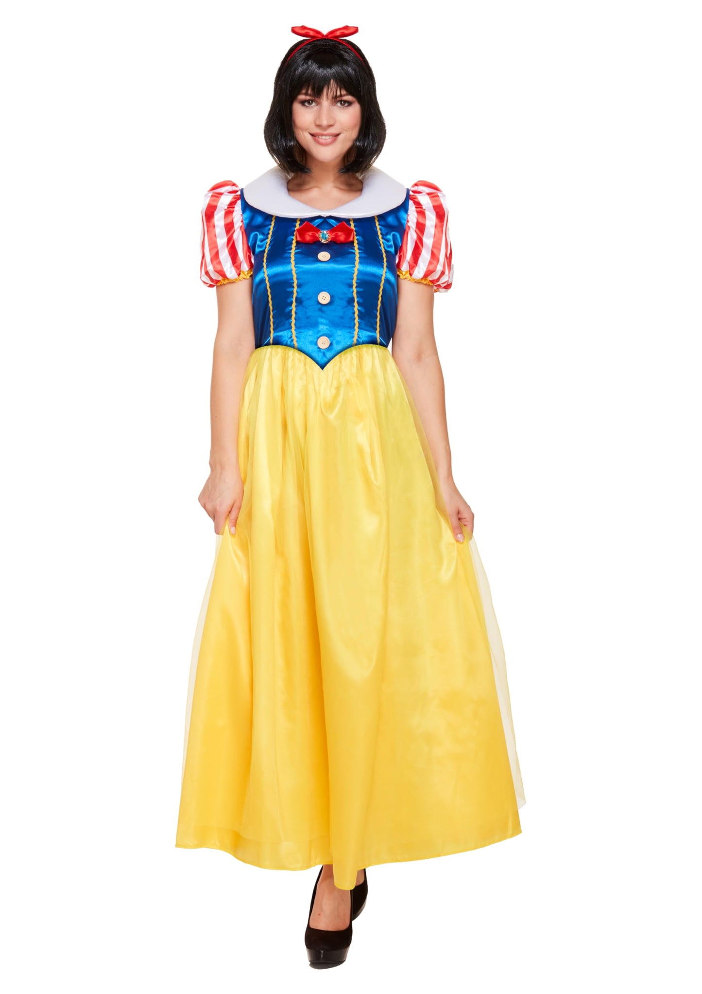 HENBRANDT Adult Women’s Snow Princess Fancy Dress Outfit with Red Hairband Fairytale Princess Book Day Halloween Dress Up Outfit One Size Ladies Fancy Dress Costume