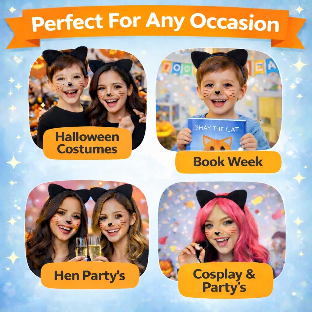 Black Fancy Dress Cat Ears for Adults or Kids Fur Ears Wolrd Book (image 3)