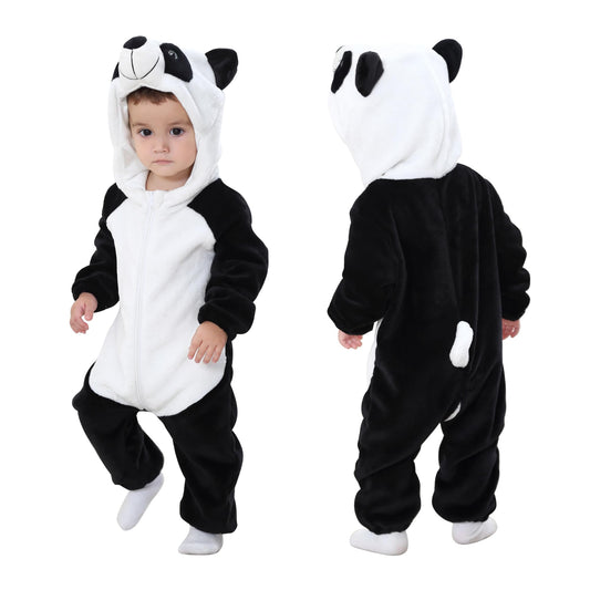 COOKY.D Infant Hooded Baby Rompers Animal Jumpsuit Soft Flannel Winter Cosplay Costume for Baby Girls Boys, 6-12 Months, Panda