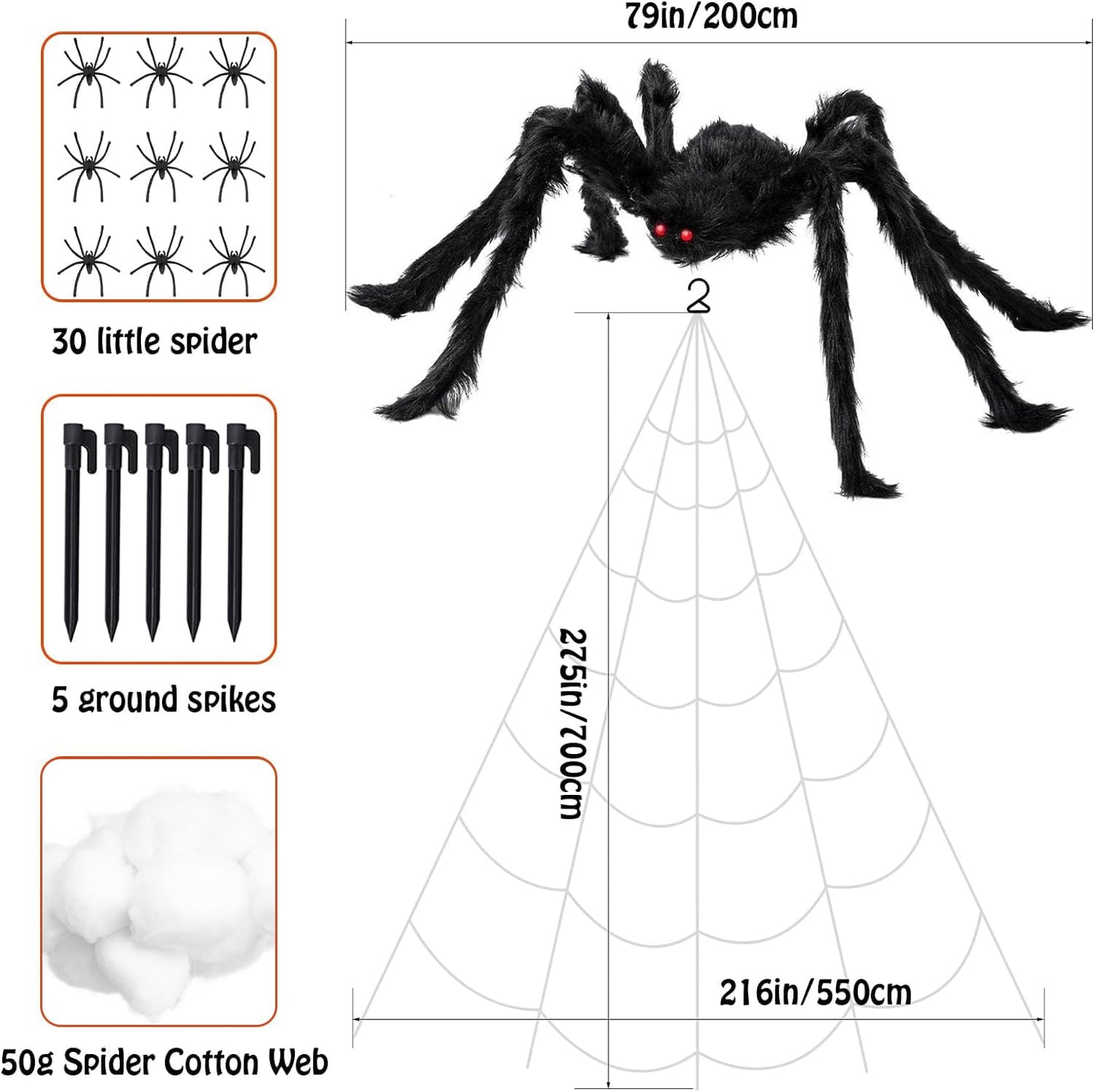Newthinking Outdoor Halloween Decorations, Giant Plush Spider and Large Web for Halloween Outdoor House Decoration
