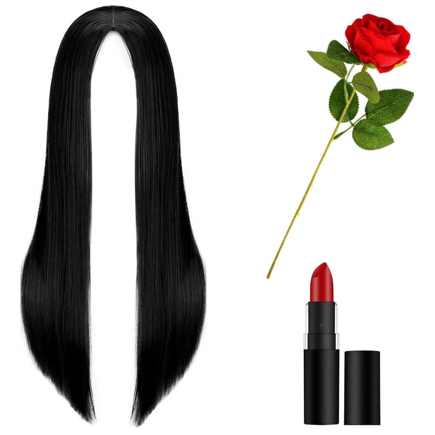 3 Pcs Halloween Costumes for Women Include Straight Wig Red Rose