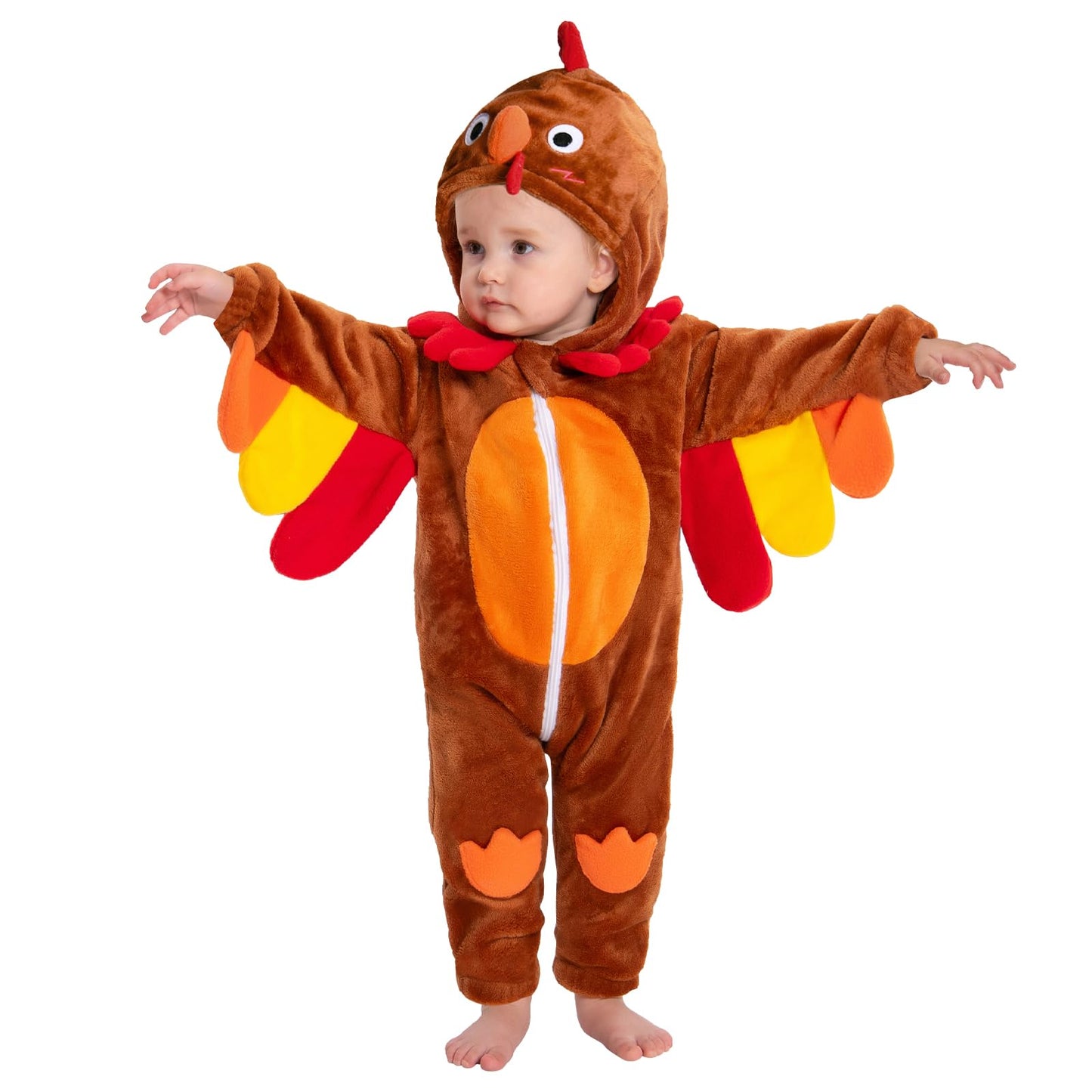 OLAOLA Toddler Onesie Unisex Soft Flannel Romper Baby Animal Costume Outfit Infant Cartoon Hooded Jumpsuit (Turkey, 18-24 Months)