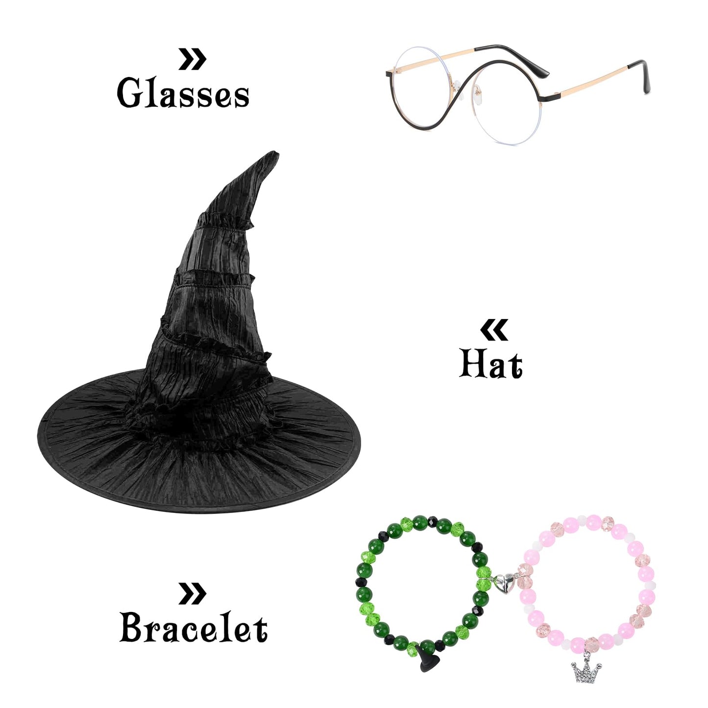 keaiyouhuo Kids Witch Costume Dress for Girls Halloween Cosplay Carnival Party Outfit With Glasses and Pointed Hat