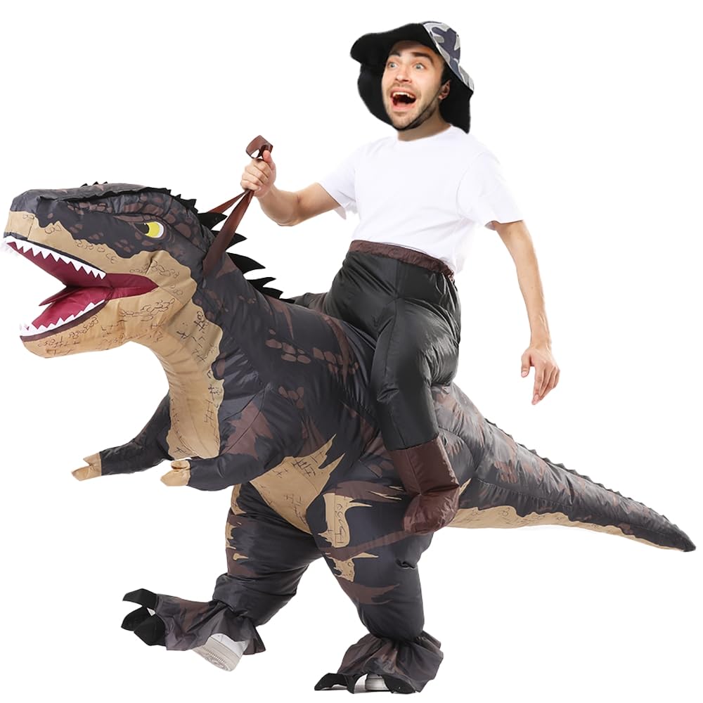 Rafalacy Inflatable Dinosaur Costumes Adult Size T-REX Ride on Halloween Costume Funny Dino Blow up Costume (Black)