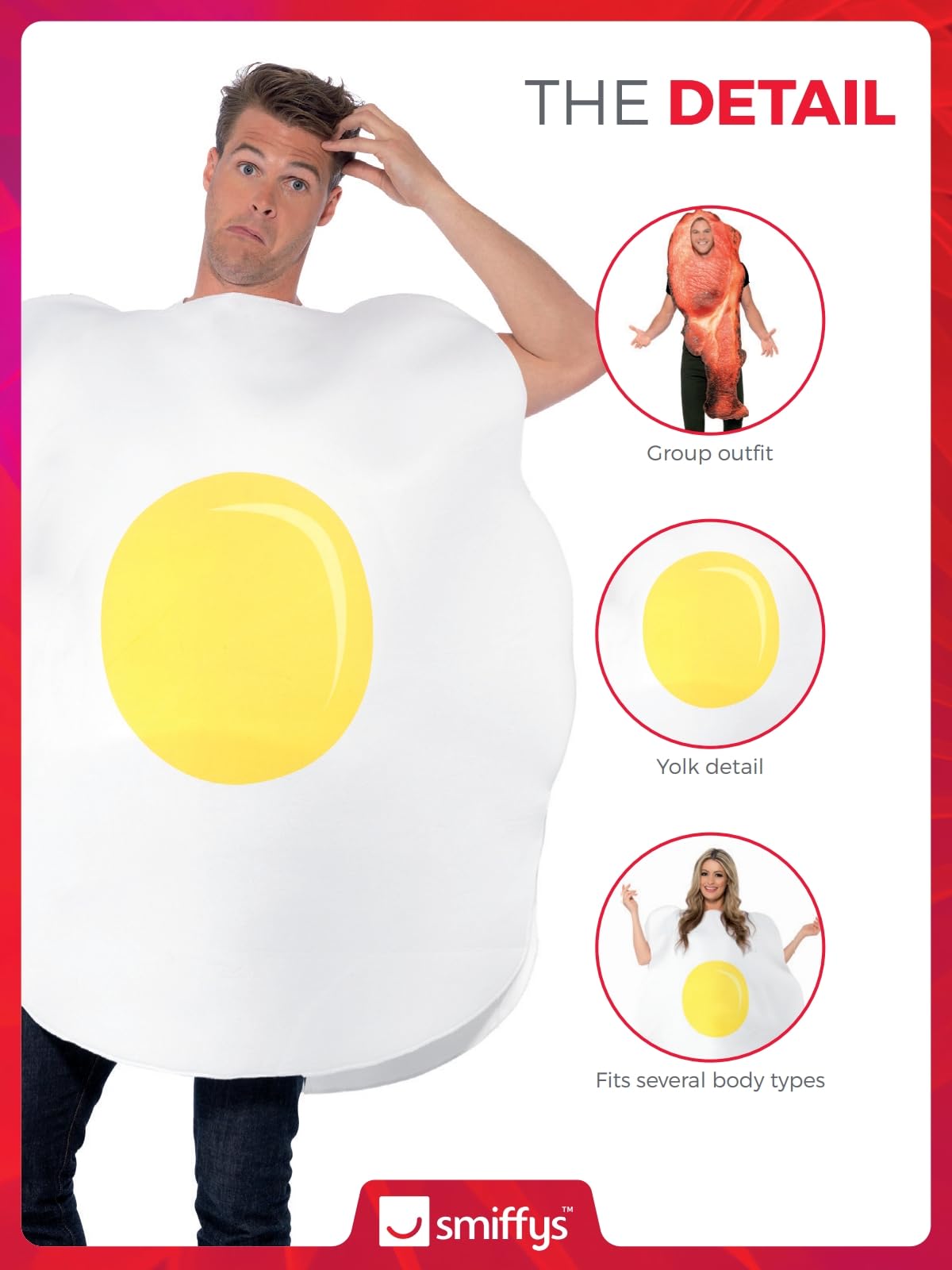Smiffys Egg Costume, White with Printed Tabard, Funny Fancy Dress, Comedy Dress Up Costumes
