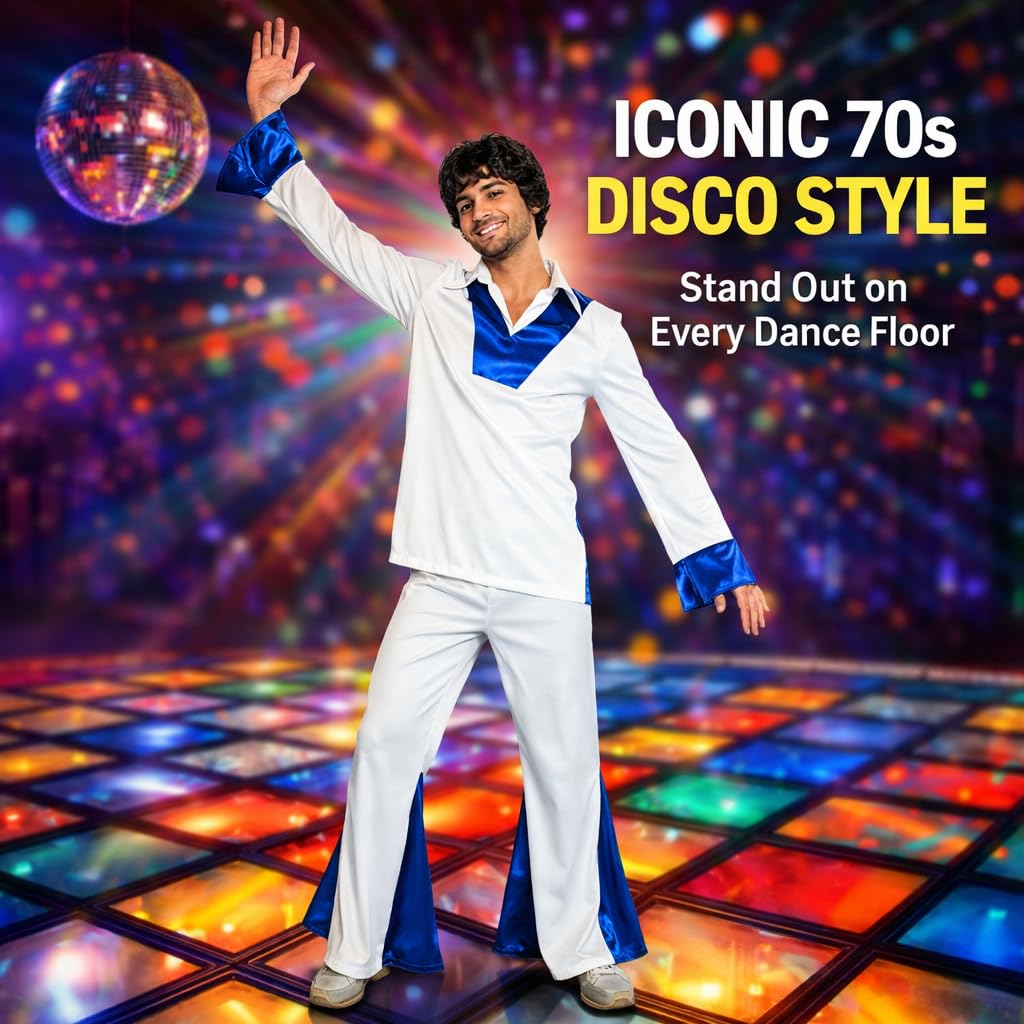 Men's 70s Disco Costume - Retro Fancy Dress Outfit Includes Dress (image 7)