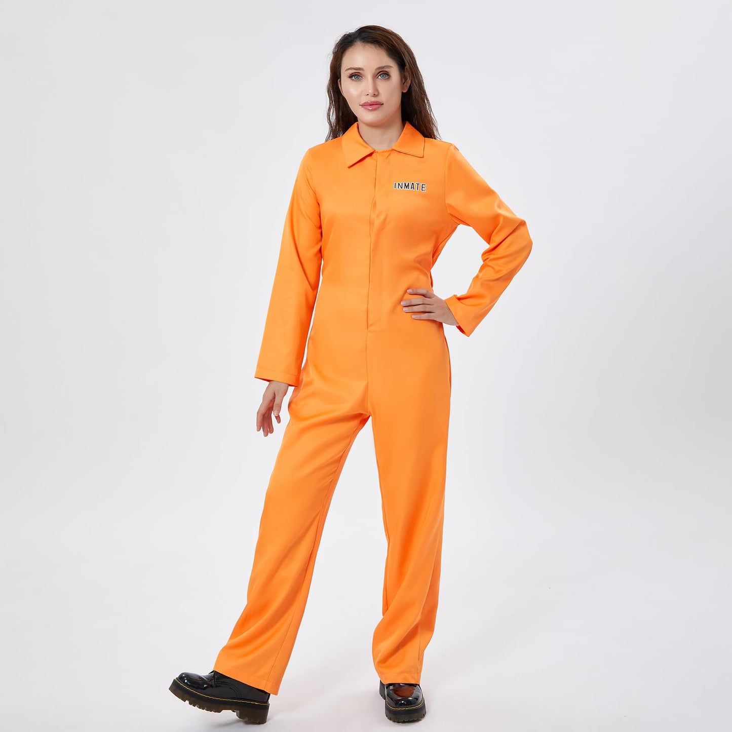 Yoisdtxc Orange Prison Jumpsuit Costume Women Men Jail Halloween Costumes Couples Matching Prisoner Cosplay Outfits (Women Orange, XXL)