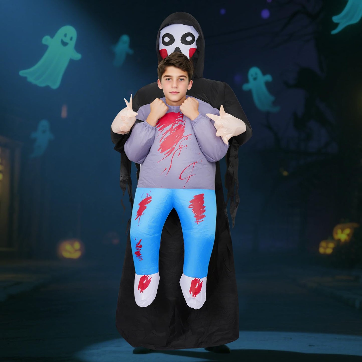 Lustwieta Inflatable Grim Reaper Costume, Grim Reaper Mens Costume, Mens Halloween Costumes Scary, Fancy Dress Outfit One Size (Teens)