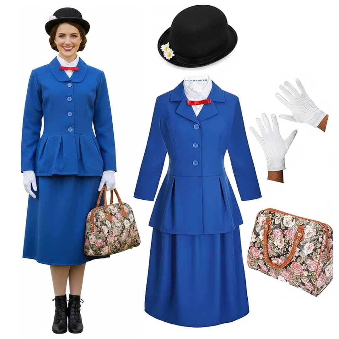 Ladies Magical Victorian Nanny Costume - Blue Jacket & Skirt