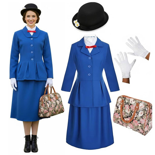 Ladies Magical Victorian Nanny Costume - Blue Jacket & Skirt