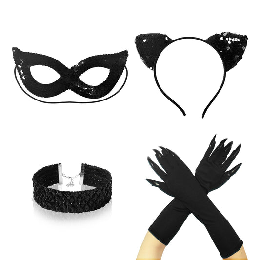 Black Cat Costume for Women - Sequin Cat Ears Headband Cat Woman