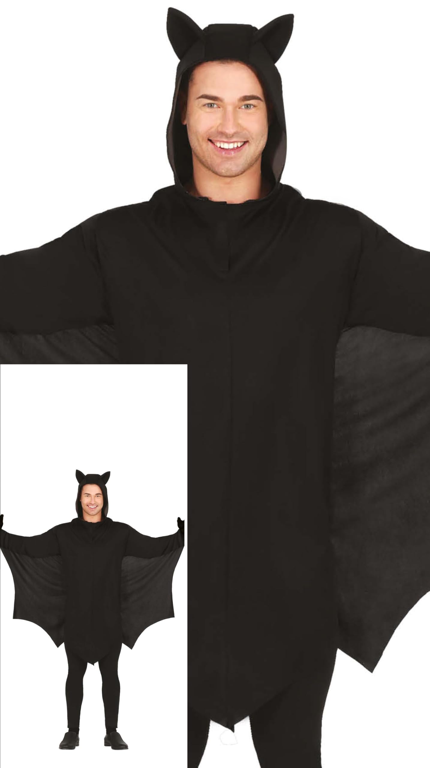 Bat Costume for Men - Black Bat Costume with Bat Ears - Hood