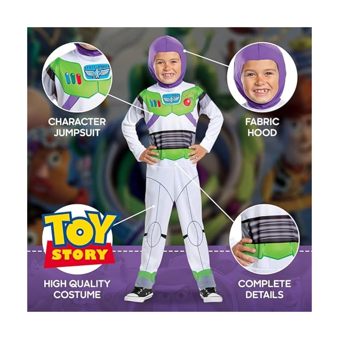 Disguise Toy Story Buzz Lightyear Costume for Kids, Official Disney Licensed Product, Printed Details, Soft Comfortable Material, with Fabric Hood, For 4-6 Years