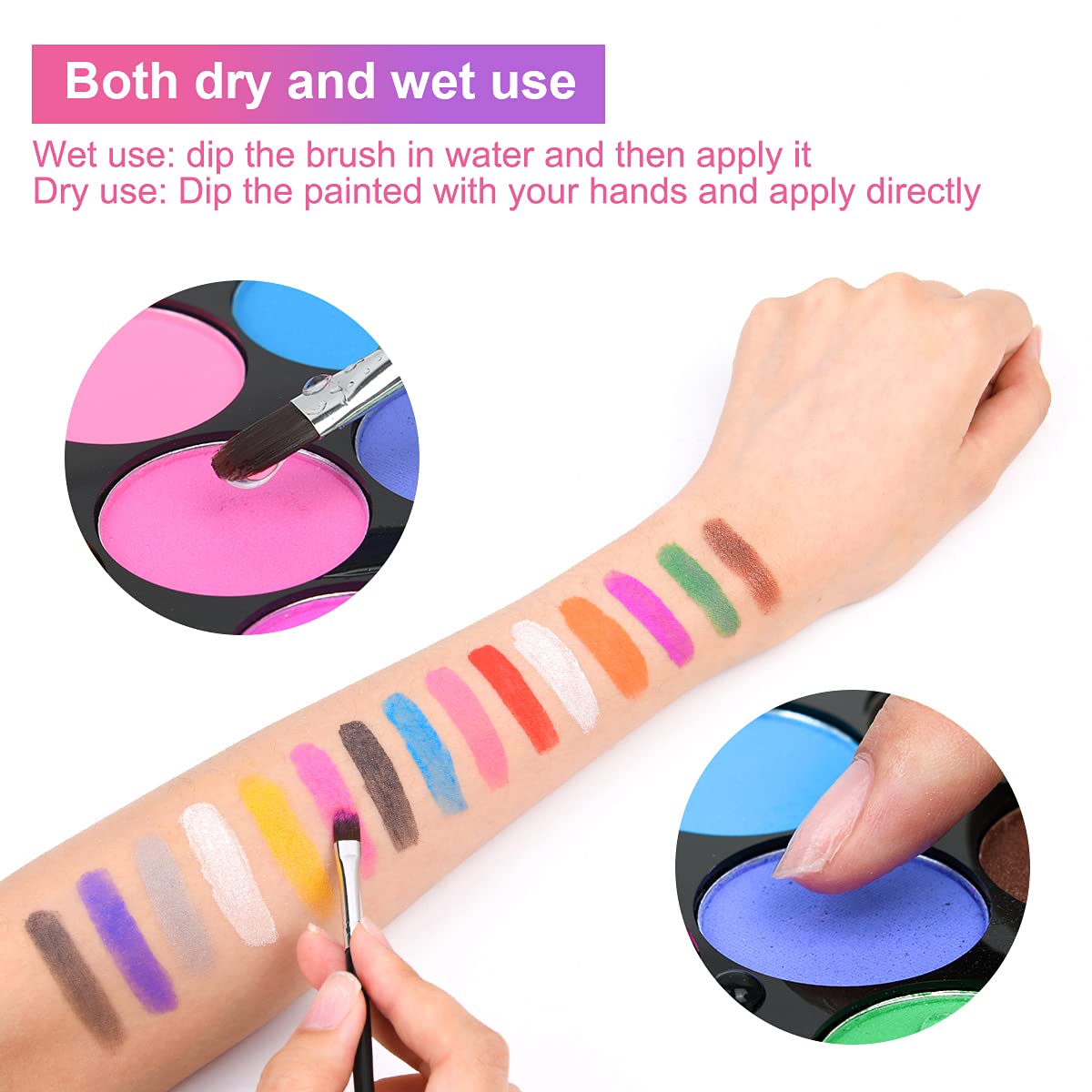 URAQT Face Paint, 15 Color Face Painting Palette with 2 Brushes 32 Stencils, Washable Face Paints Safe Body Paint for Adults Kids Halloween Carnival, Makeup Paint Non-Toxic to Use