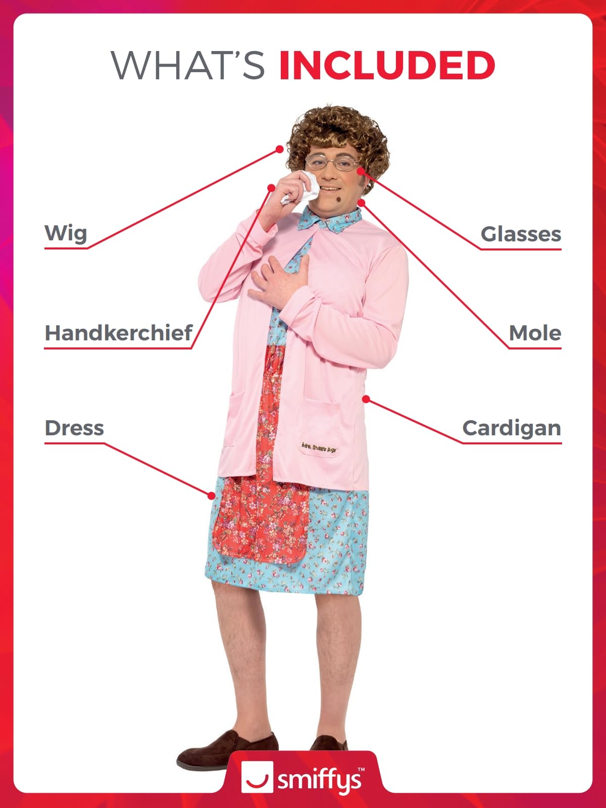Mrs Brown Padded Costume - Pink Dress - Cardigan - Wig - Glasses (image 2)