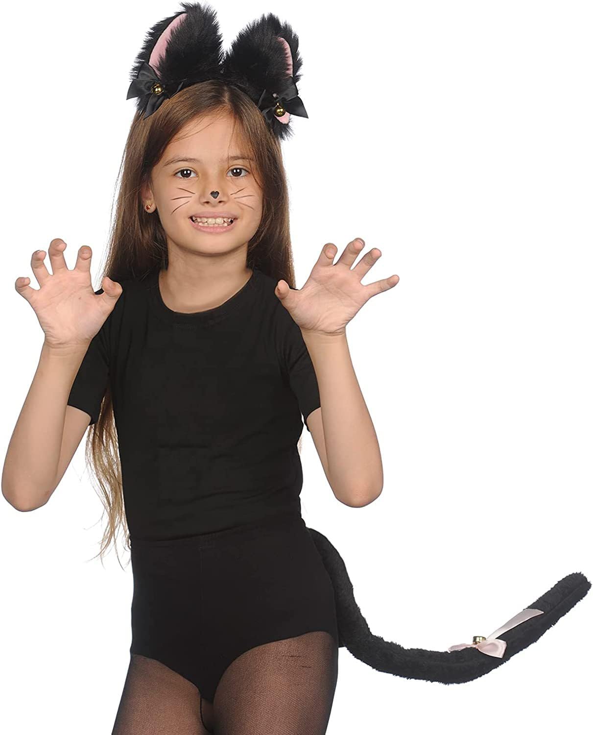 Cat Cosplay Costume Set - Black Cat Ears Headband with Bells (image 2)