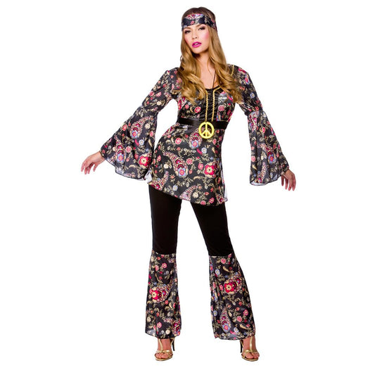 Adult womens peace lovin hippie fancy dress costume 1970s