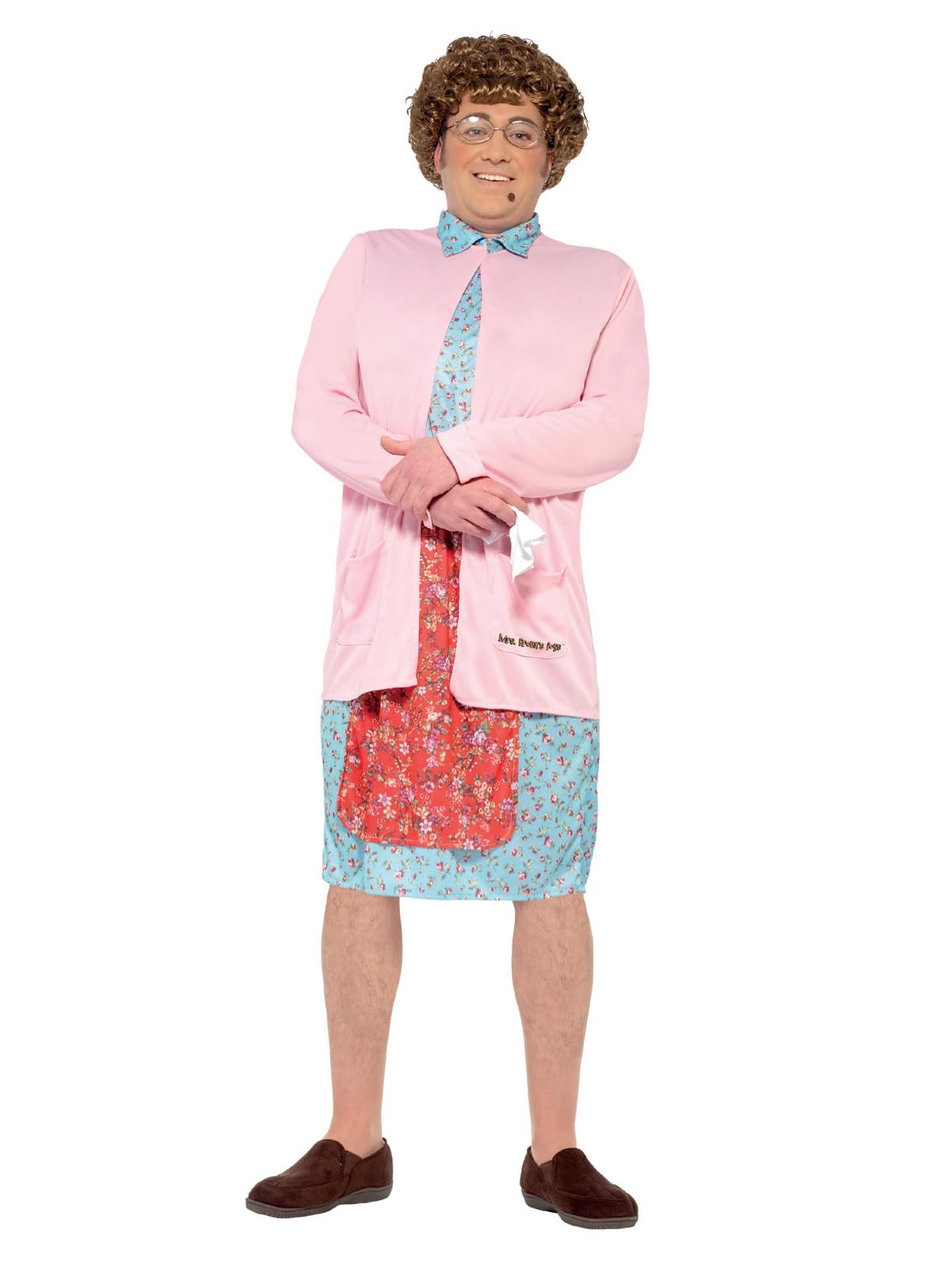Mrs Brown Padded Costume - Pink Dress - Cardigan - Wig - Glasses