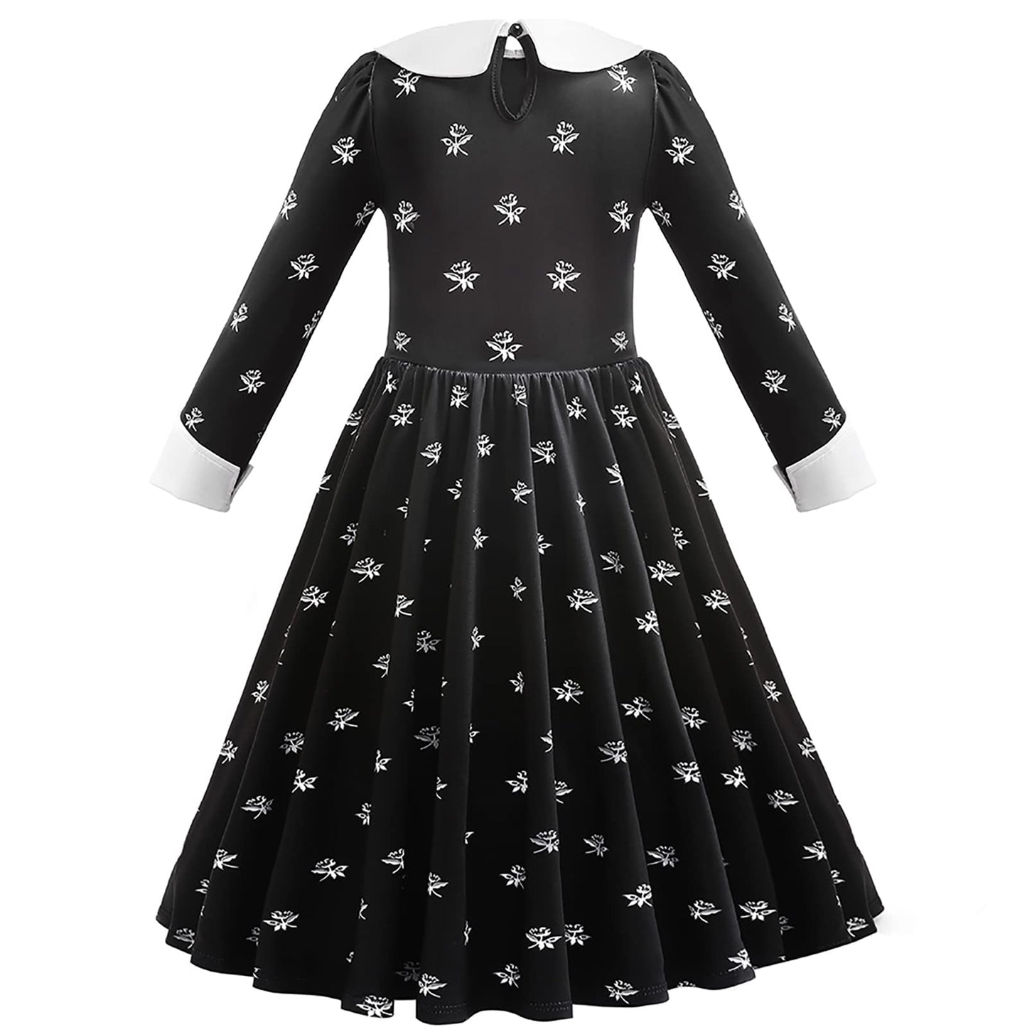 LZH Halloween Dress for Kids Girls Long Black Dress Cosplay Carnival Uniform School Fancy Dress Up with Earring Wig and Bag