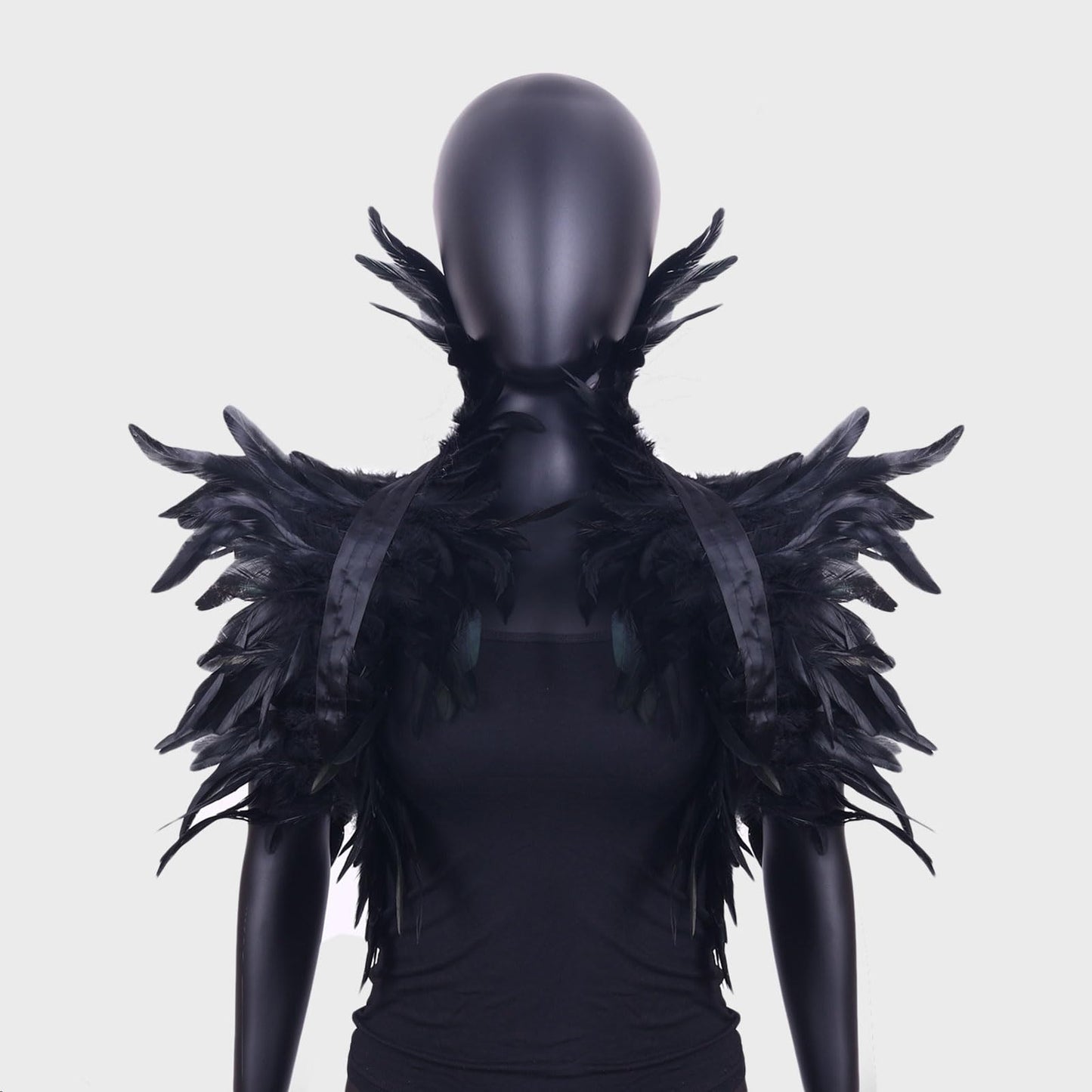 Women Natural Feather Cape with Wrist Cuffs Wristband Maleficent