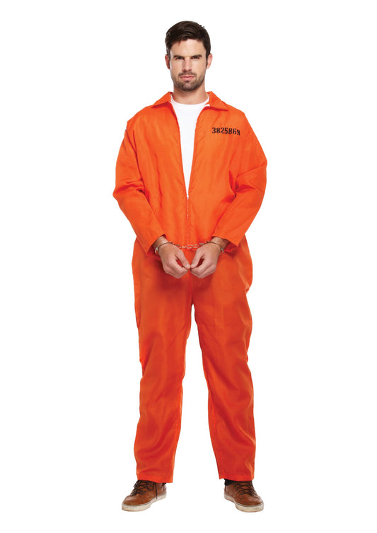 Adult mens orange prison jumpsuit fancy dress costume